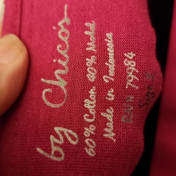 Chicos Dark Pink 3/4 Sleeve Tee with collared ruffle sz 3 (XL) - Picture 3 of 7
